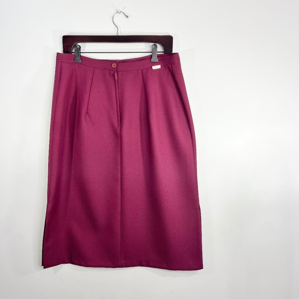 Vintage 70s a line burgundy double knit polyester old money retro midi skirt 14 - Picture 5 of 15